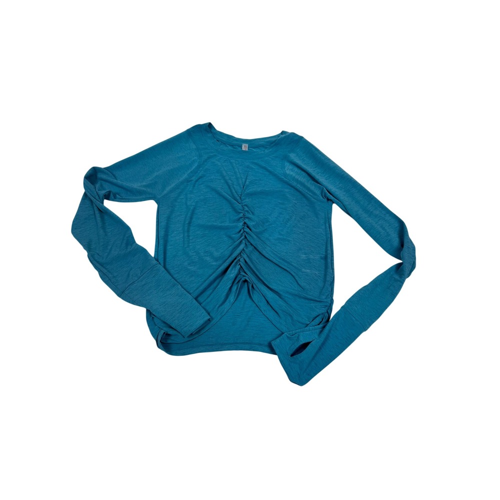 Free People Movement Right On Run Long Sleeve Ruched Top Teal Medium